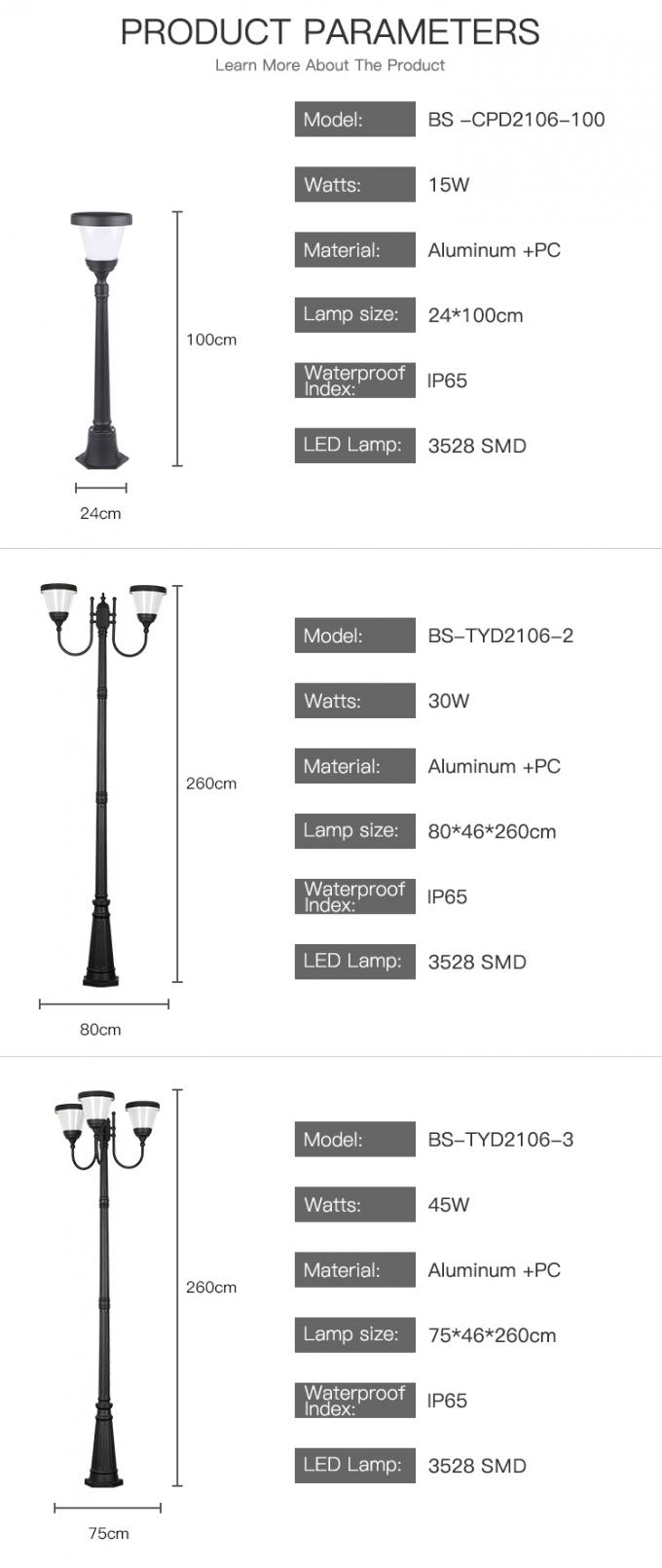 La vente chaude LED imperméable trois en aluminium légers solaires entend la lumière de jardin de cour