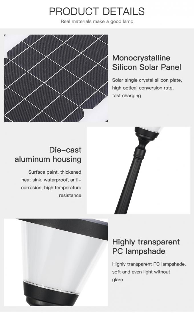 La vente chaude LED imperméable trois en aluminium légers solaires entend la lumière de jardin de cour